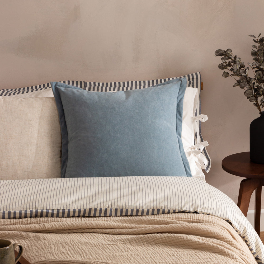 Plain Blue Cushions - Merton Square Velvet Polyester Filled Cushion Dusty Blue Yard