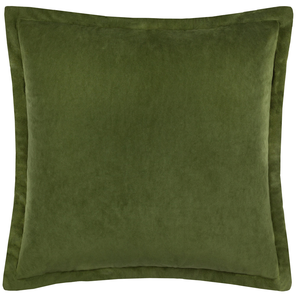 Plain Green Cushions - Merton Square Velvet Polyester Filled Cushion Olive Oil Yard