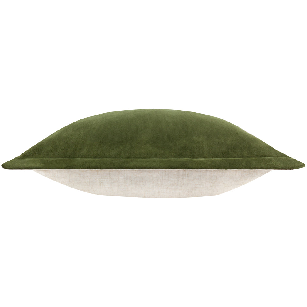 Plain Green Cushions - Merton Square Velvet Polyester Filled Cushion Olive Oil Yard