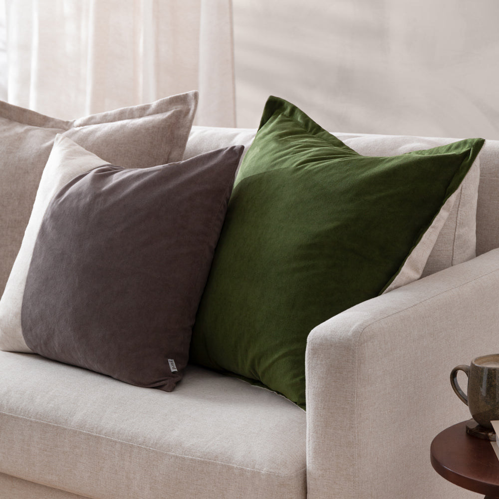 Plain Green Cushions - Merton Square Velvet Polyester Filled Cushion Olive Oil Yard
