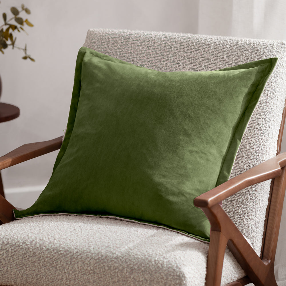 Plain Green Cushions - Merton Square Velvet Polyester Filled Cushion Olive Oil Yard