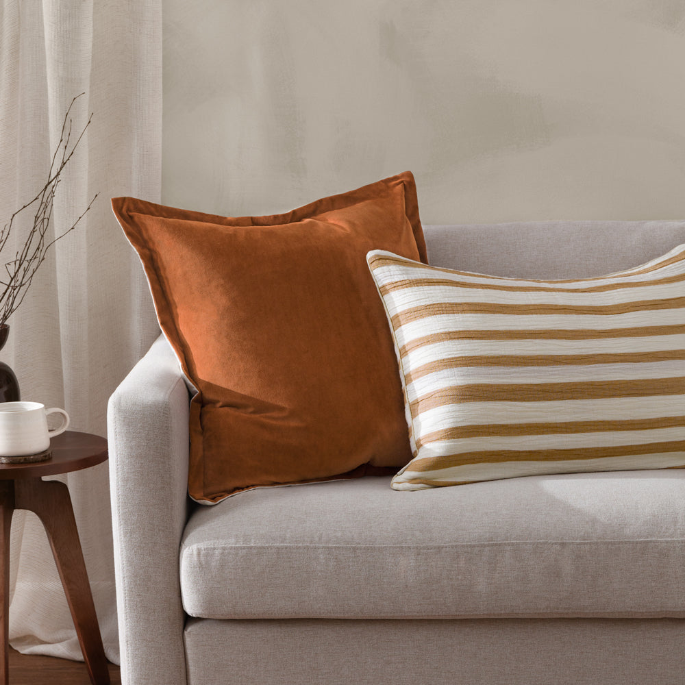 Plain Orange Cushions - Merton Square Velvet Polyester Filled Cushion Pecan Yard