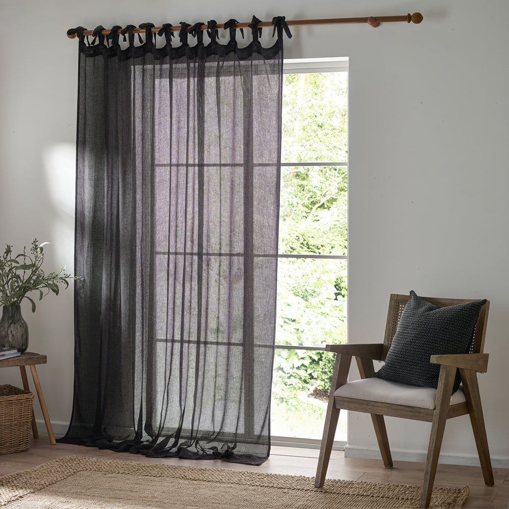 Plain Black Curtains - Nimbus Sheer Tie Top Curtain Panel Black Yard