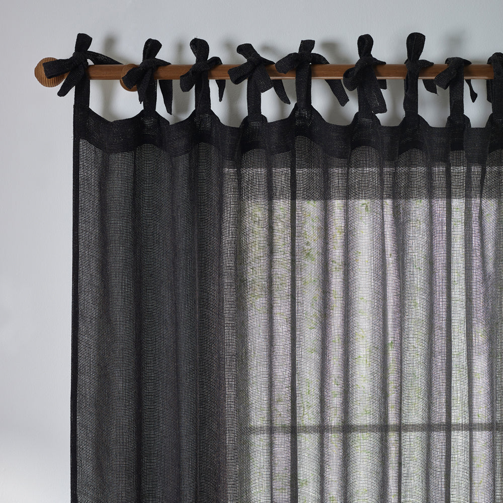 Plain Black Curtains - Nimbus Sheer Tie Top Curtain Panel Black Yard
