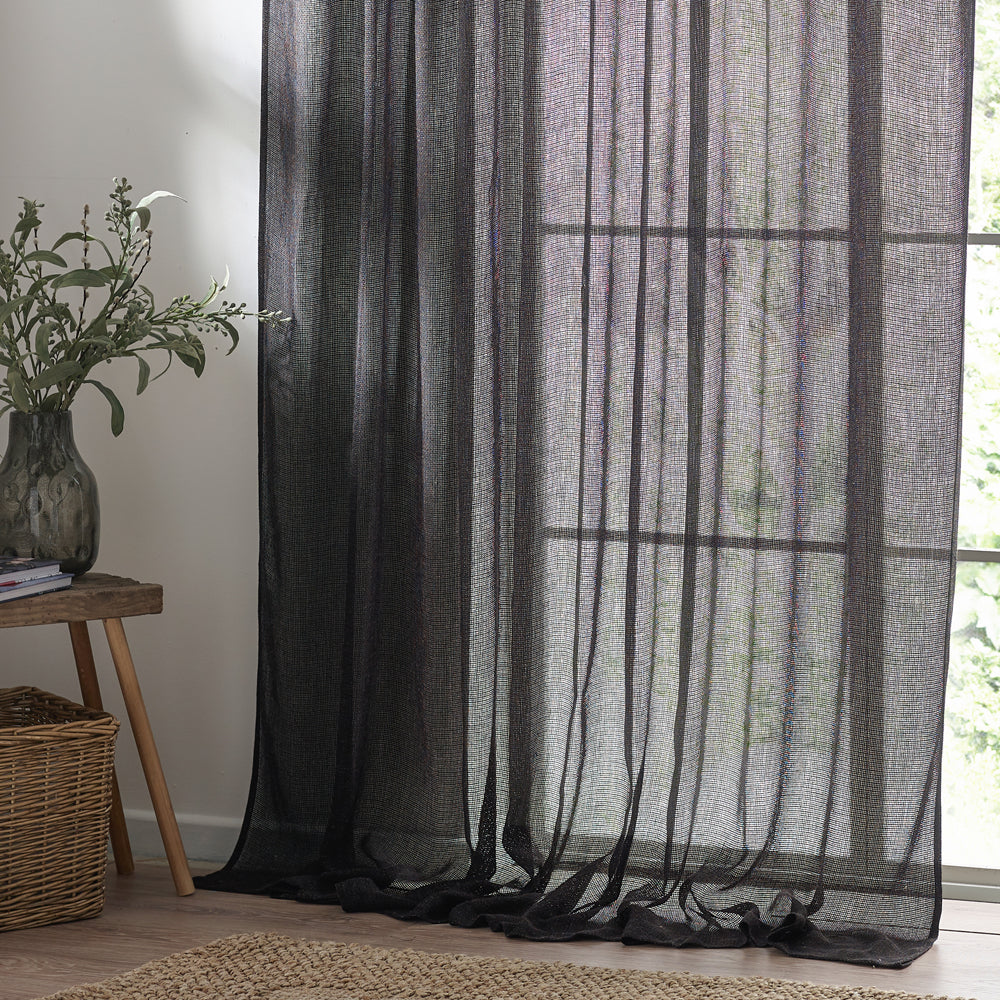 Plain Black Curtains - Nimbus Sheer Tie Top Curtain Panel Black Yard