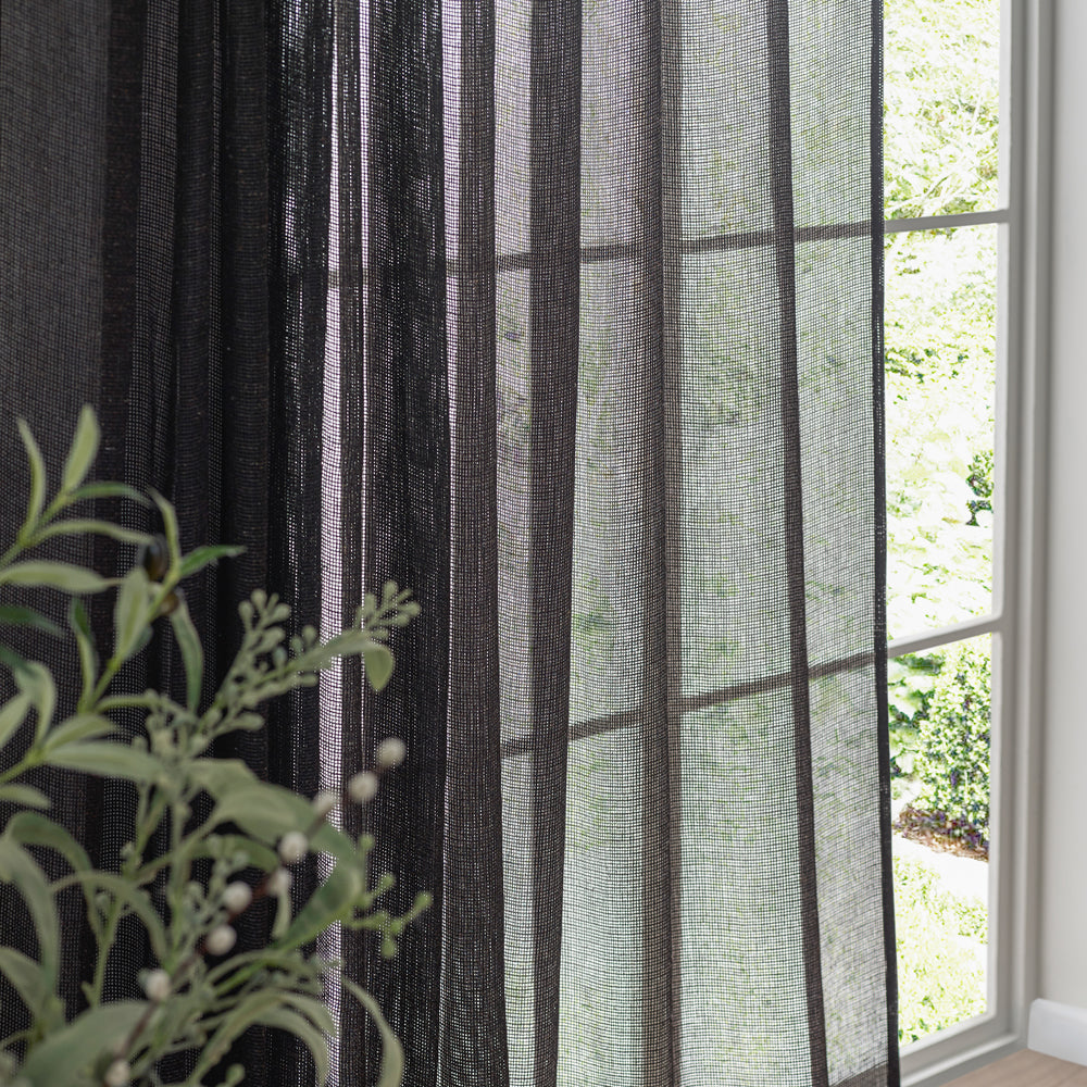 Plain Black Curtains - Nimbus Sheer Tie Top Curtain Panel Black Yard