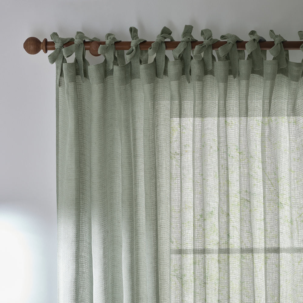 Plain Green Curtains - Nimbus Sheer Tie Top Curtain Panel Eucalyptus Yard