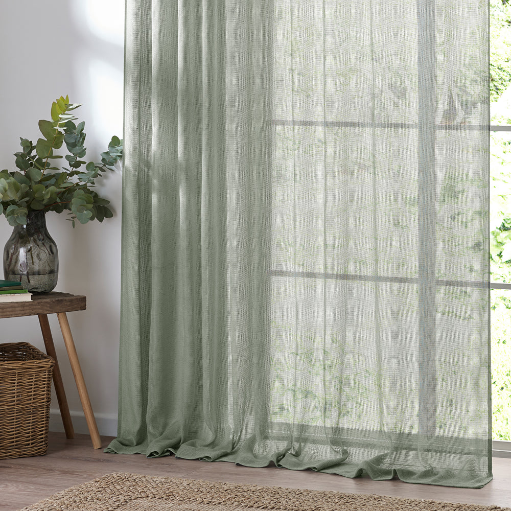 Plain Green Curtains - Nimbus Sheer Tie Top Curtain Panel Eucalyptus Yard