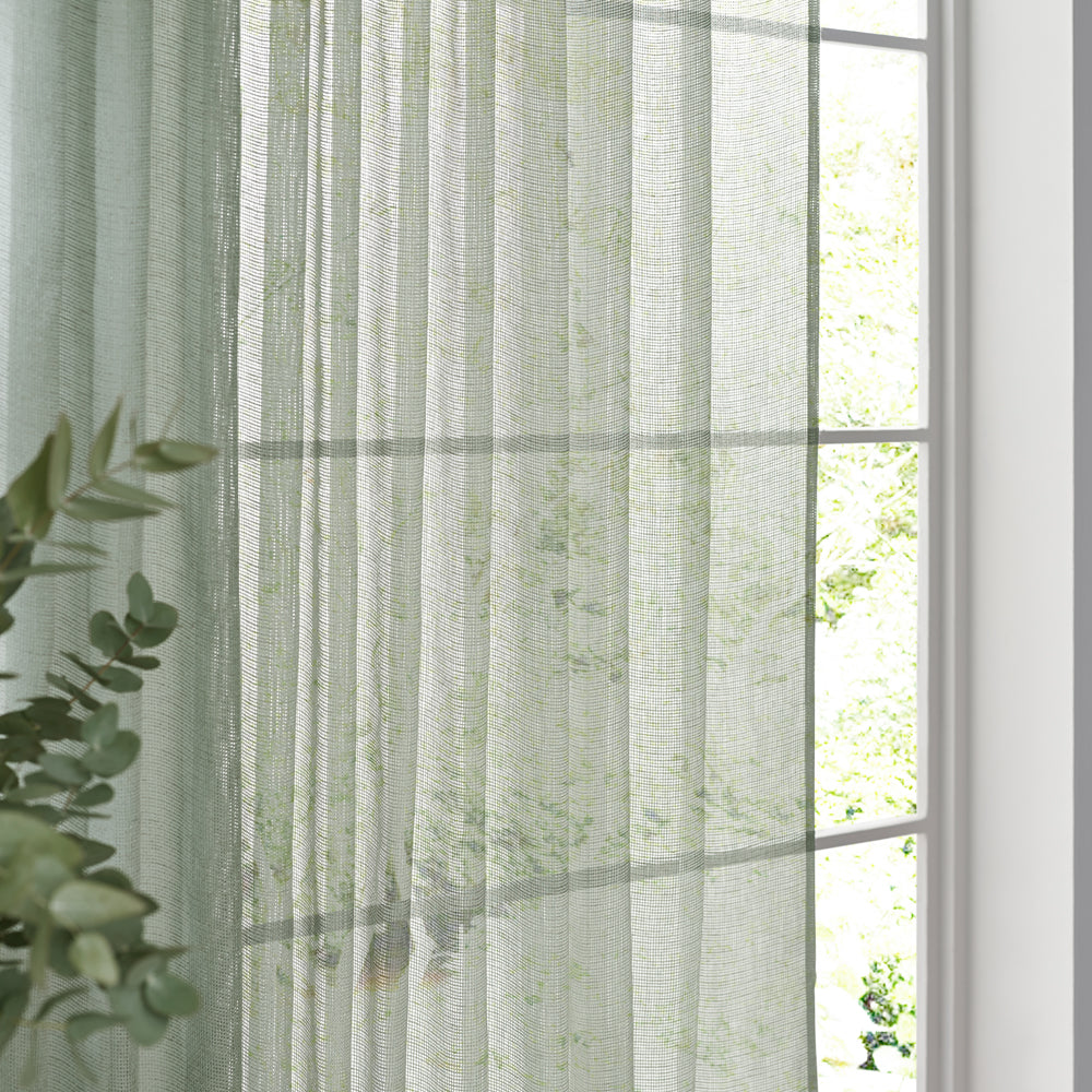 Plain Green Curtains - Nimbus Sheer Tie Top Curtain Panel Eucalyptus Yard