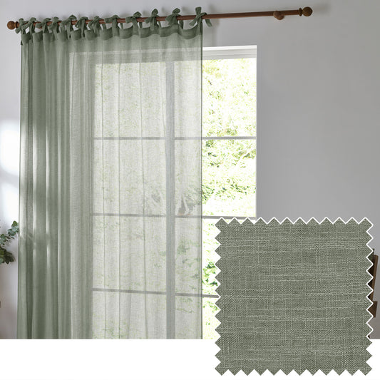 Plain Green Curtains - Nimbus Sheer Tie Top Curtain Panel Eucalyptus Yard