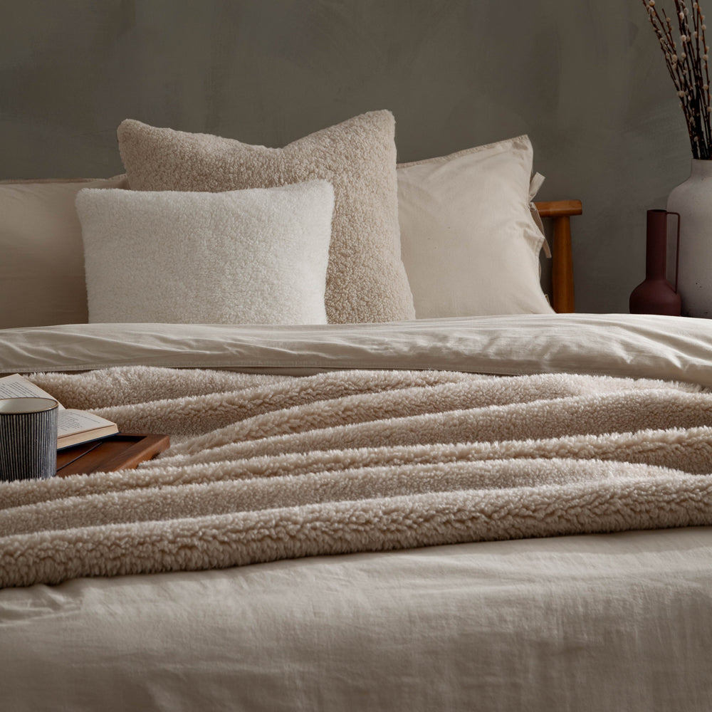 Plain White Cushions - Olann Faux Shearling Polyester Filled Cushion Ecru Yard
