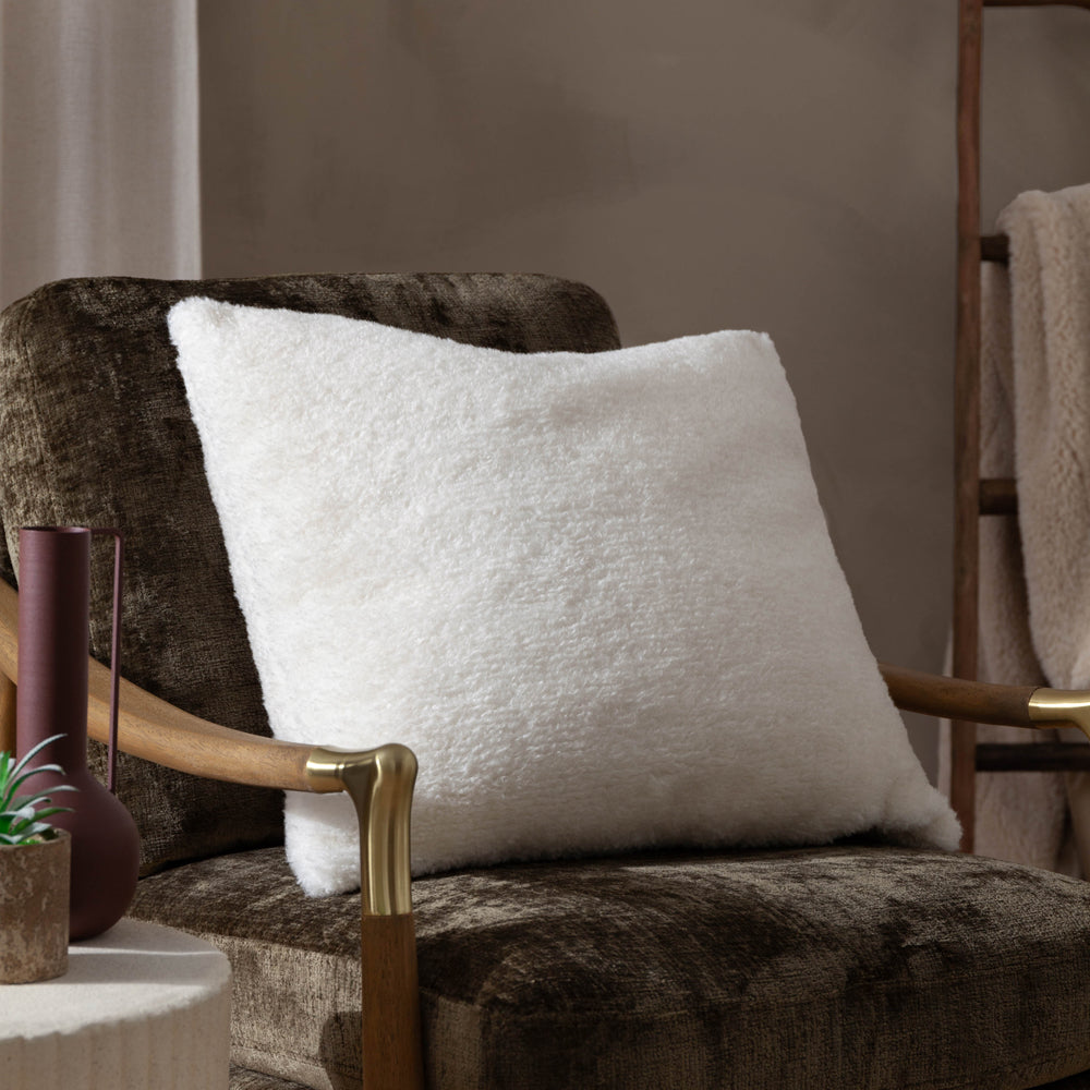 Plain White Cushions - Olann Faux Shearling Polyester Filled Cushion Ecru Yard