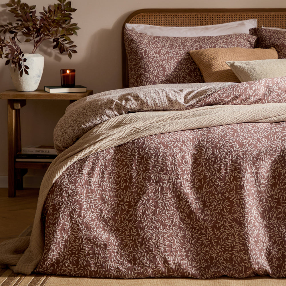 Floral Orange Bedding - Perrie Leaf Muslin 100% Cotton Duvet Cover Set Cinnamon Yard