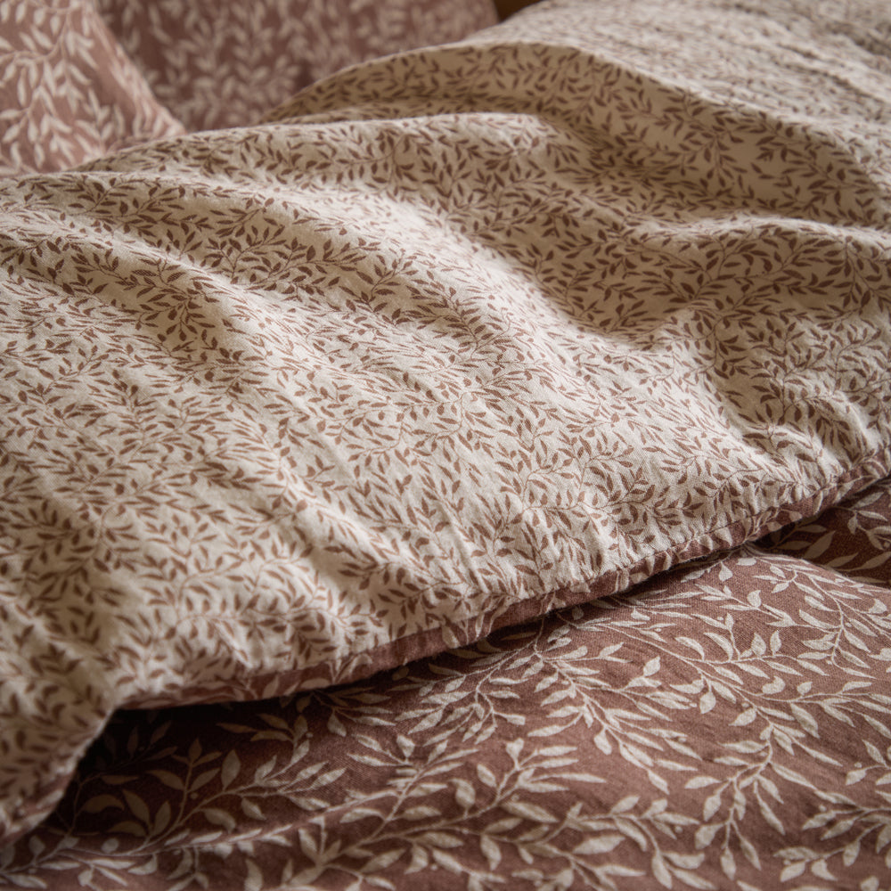 Floral Orange Bedding - Perrie Leaf Muslin 100% Cotton Duvet Cover Set Cinnamon Yard