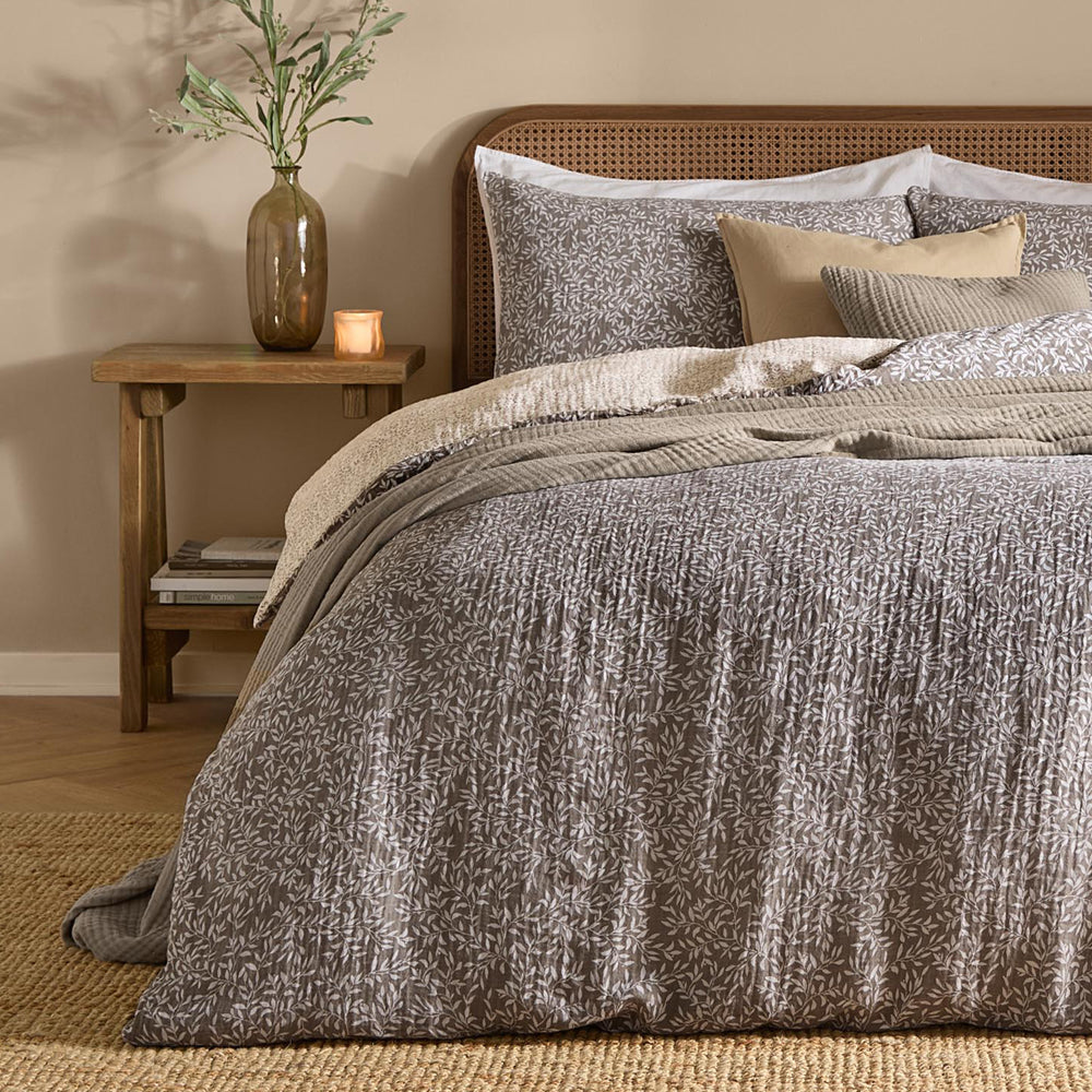 Floral Brown Bedding - Perrie Leaf Muslin 100% Cotton Duvet Cover Set Mole Yard