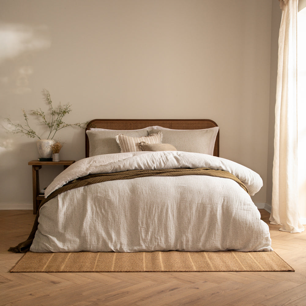 Floral Beige Bedding - Perrie Leaf Muslin 100% Cotton Duvet Cover Set Natural Yard