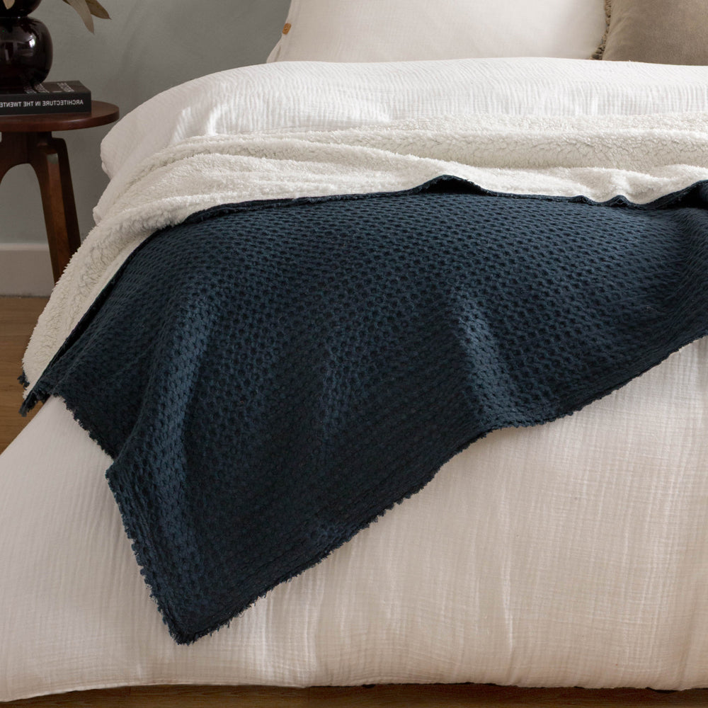 Plain Blue Throws - Ronan Sherpa Throw Ink Yard
