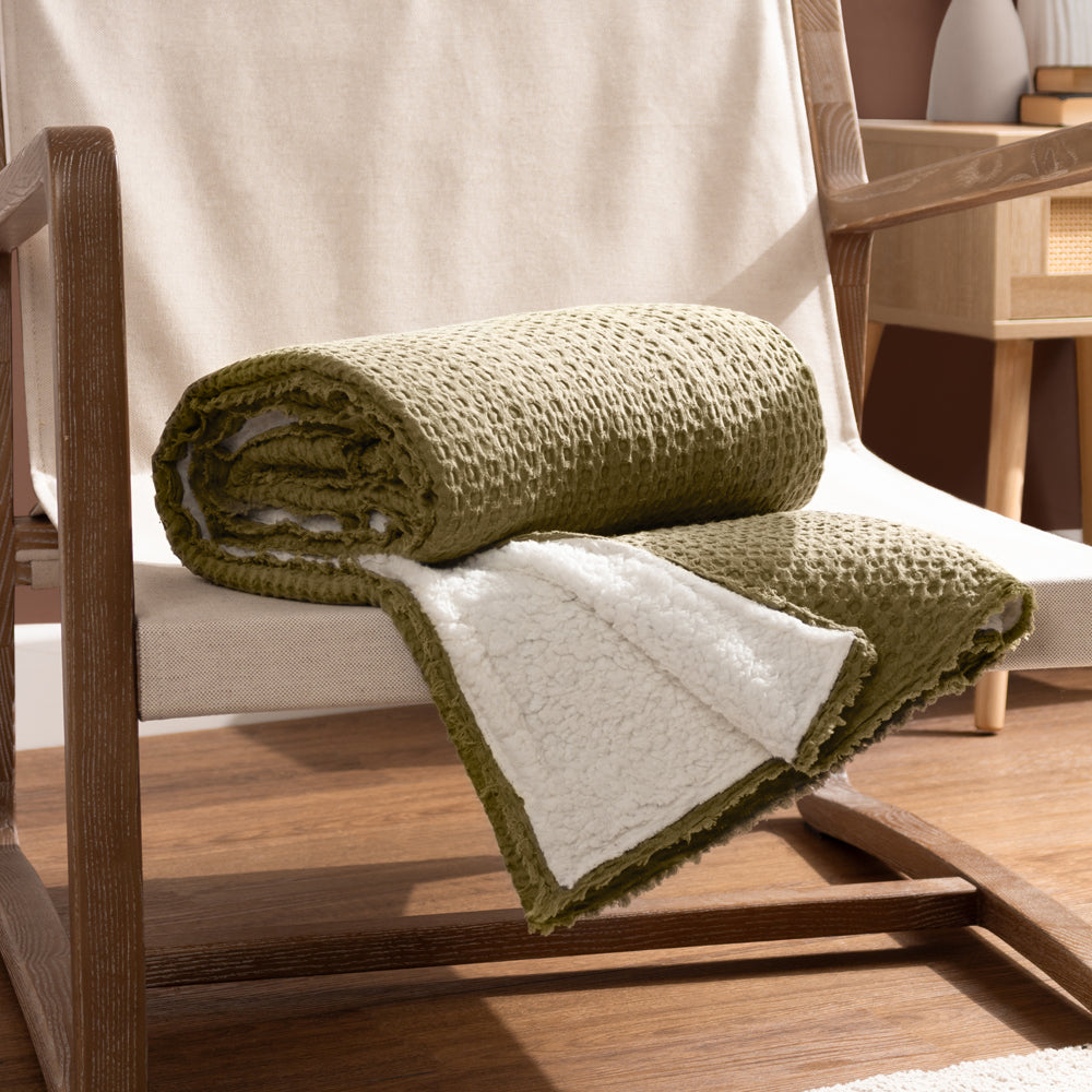 Plain Green Throws - Ronan Sherpa Throw Moss Yard