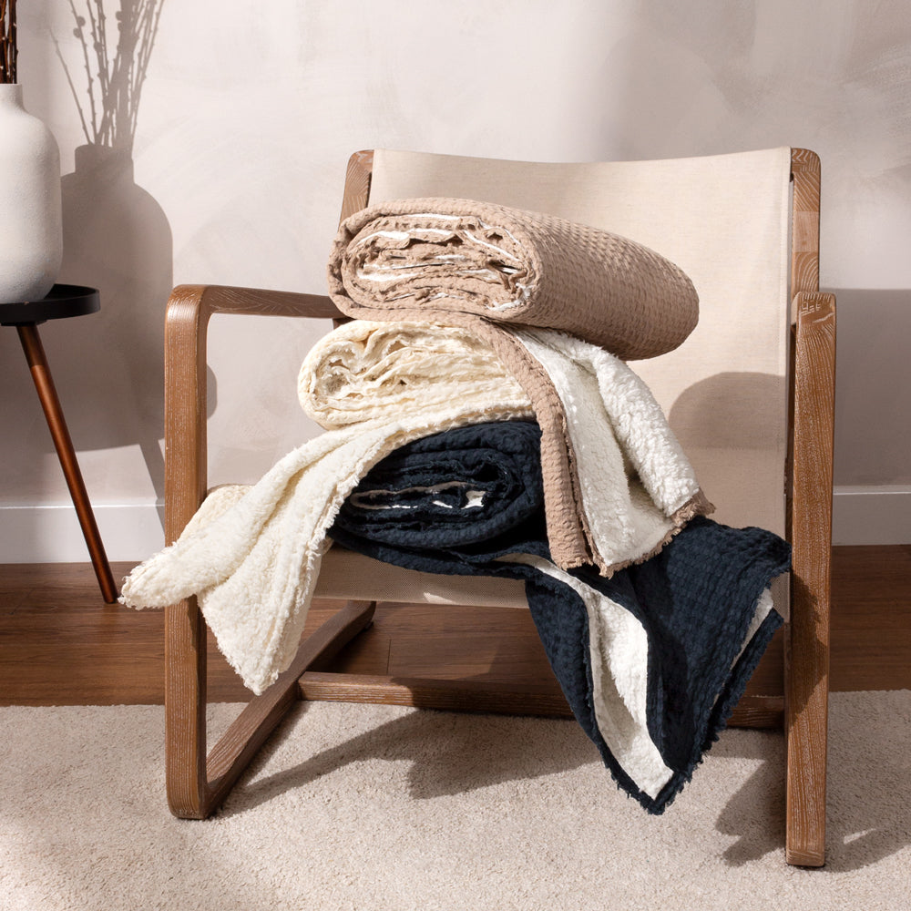 Plain Cream Throws - Ronan Sherpa Throw Natural Yard