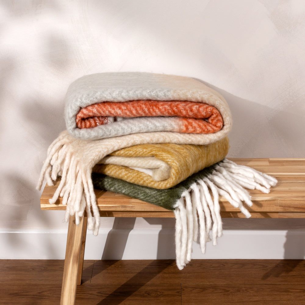 Herringbone Beige Throws - Rawton Ombre Throw Natural/Moss Yard
