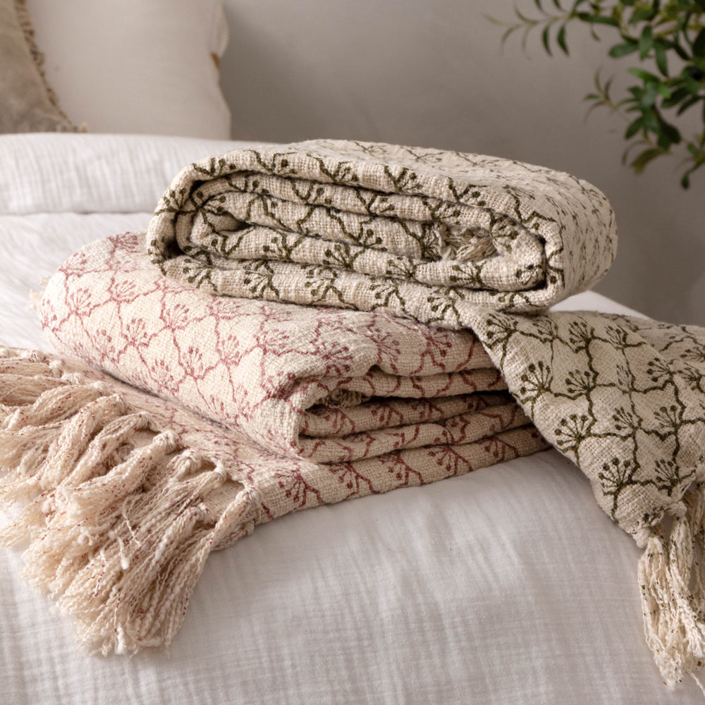 Floral Green Throws - Saku Throw Olive Yard