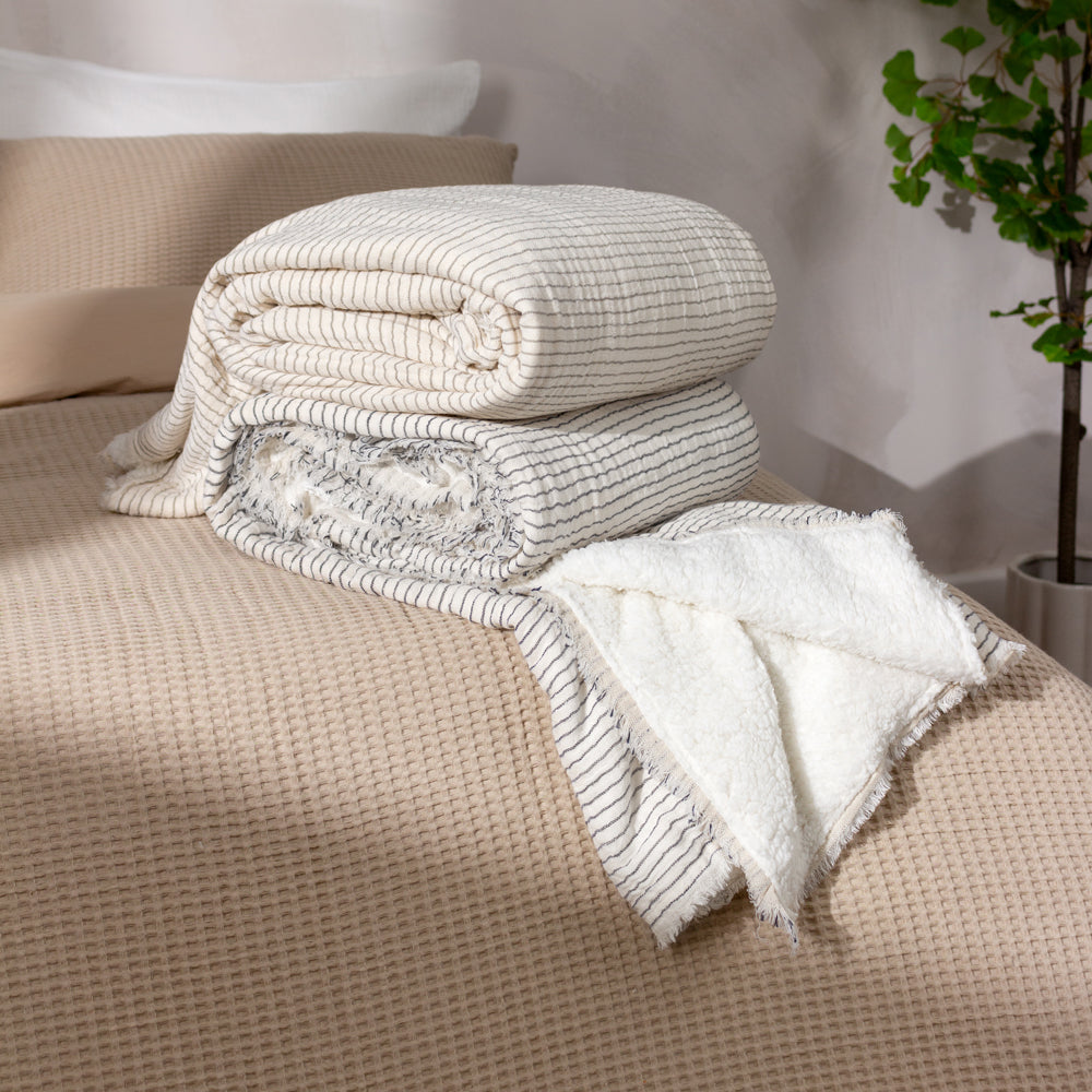 Striped Beige Throws - Skye Sherpa Throw Natural/Grey Yard