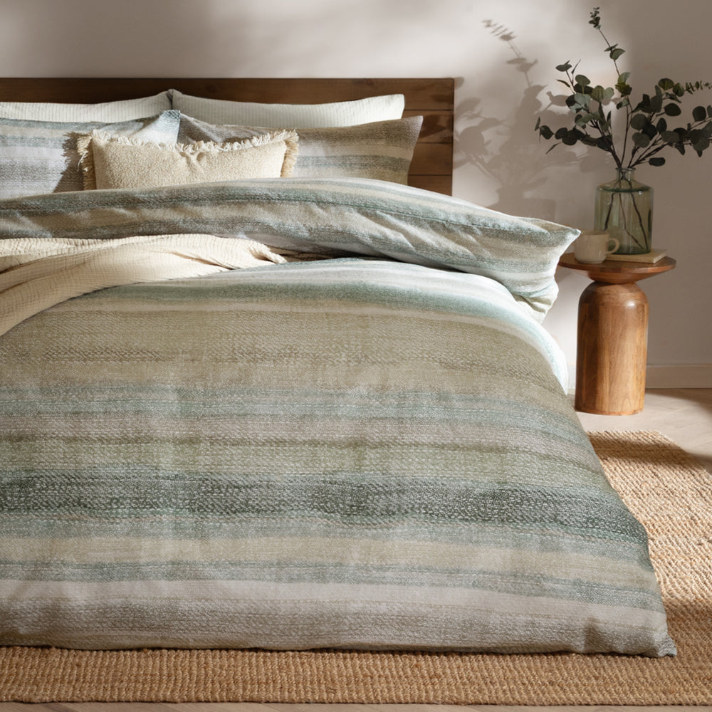 Striped Green Bedding - Swift Brushed Cotton Duvet Cover Set Eucalyptus Yard