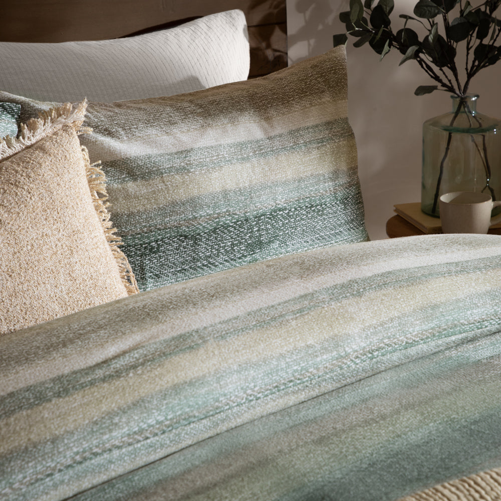 Striped Green Bedding - Swift Brushed Cotton Duvet Cover Set Eucalyptus Yard