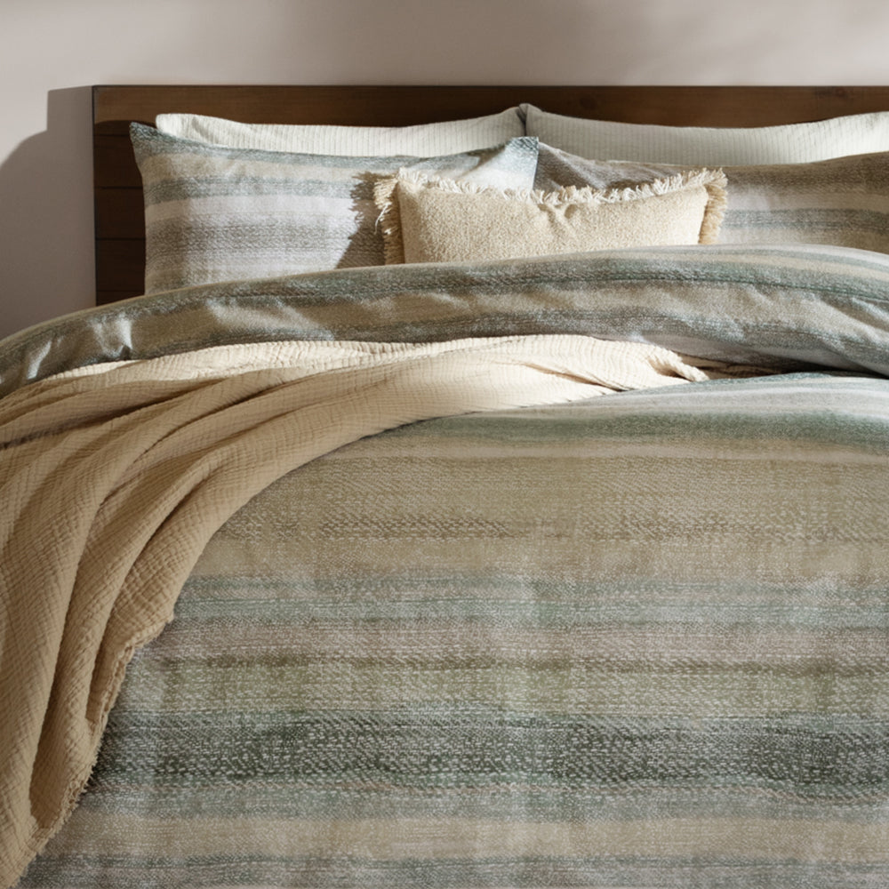 Striped Green Bedding - Swift Brushed Cotton Duvet Cover Set Eucalyptus Yard