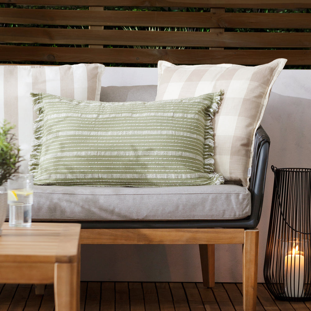 Striped Green Cushions - Tide Textured Stripe Outdoor Polyester Filled Cushion Moss Yard