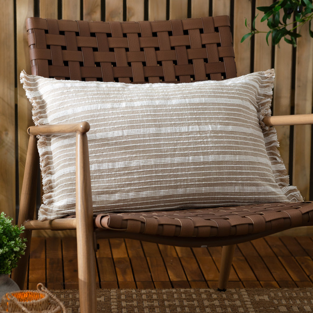 Striped Cream Cushions - Tide Textured Stripe Polyester Filled Cushion Natural Yard
