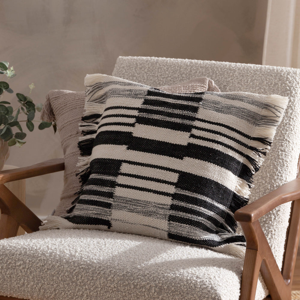 Striped Black Cushions - Torode Woven Polyester Filled Cushion Black Yard