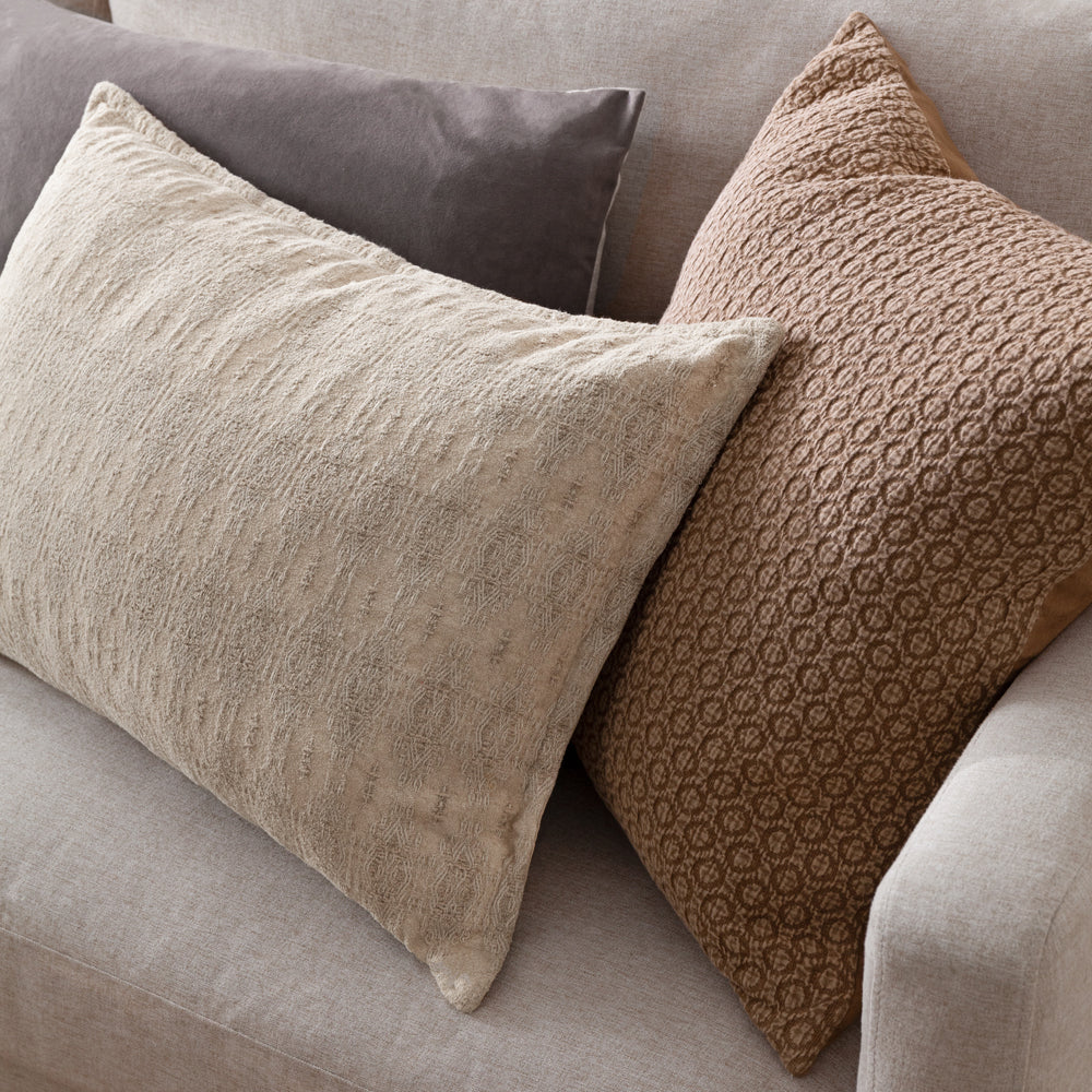 Geometric Beige Cushions - Tryfan Textured Cotton Polyester Filled Cushion Biscuit Yard