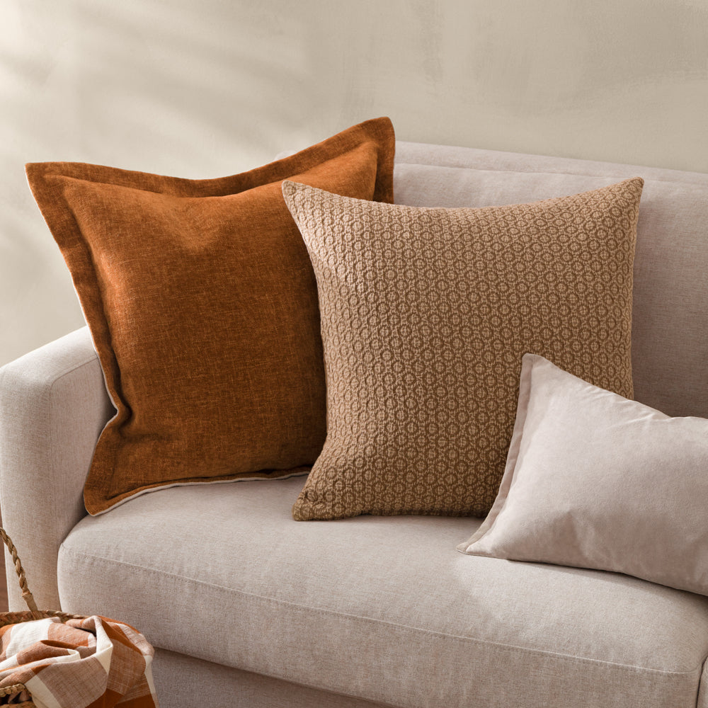 Geometric Beige Cushions - Tryfan Textured Cotton Polyester Filled Cushion Biscuit Yard