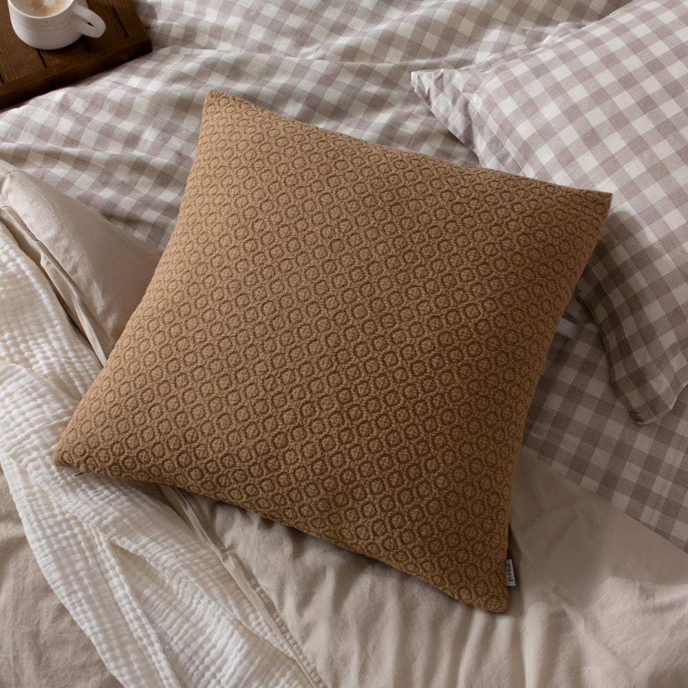 Geometric Beige Cushions - Tryfan Textured Cotton Polyester Filled Cushion Biscuit Yard