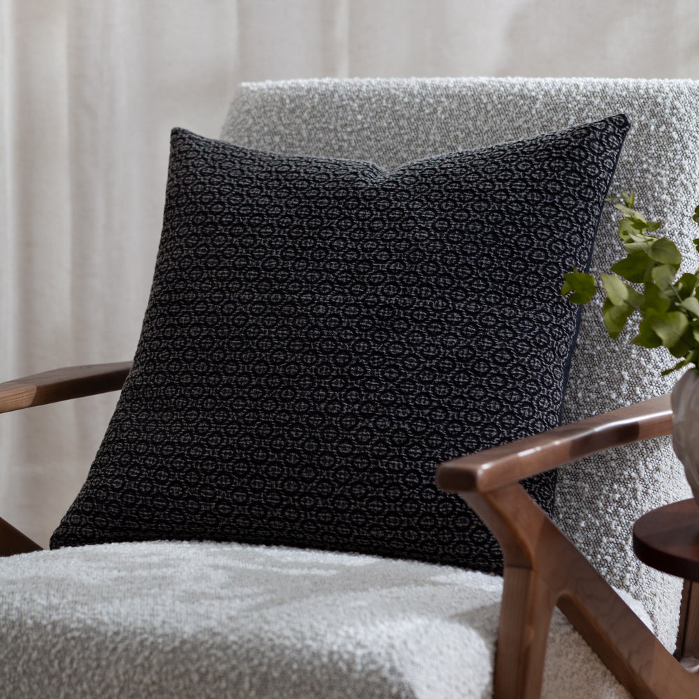 Geometric Black Cushions - Tryfan Textured Cotton Polyester Filled Cushion Black Yard