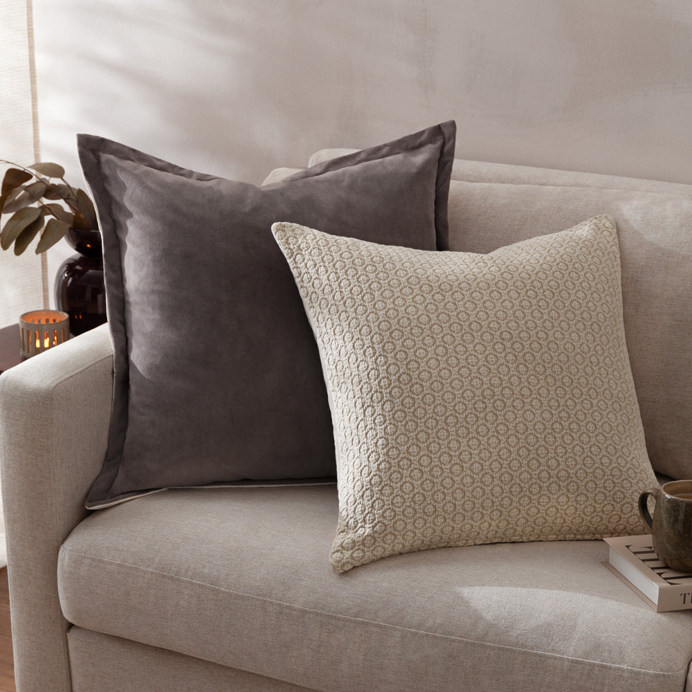 Geometric Cream Cushions - Tryfan Textured Cotton Polyester Filled Cushion Natural Yard