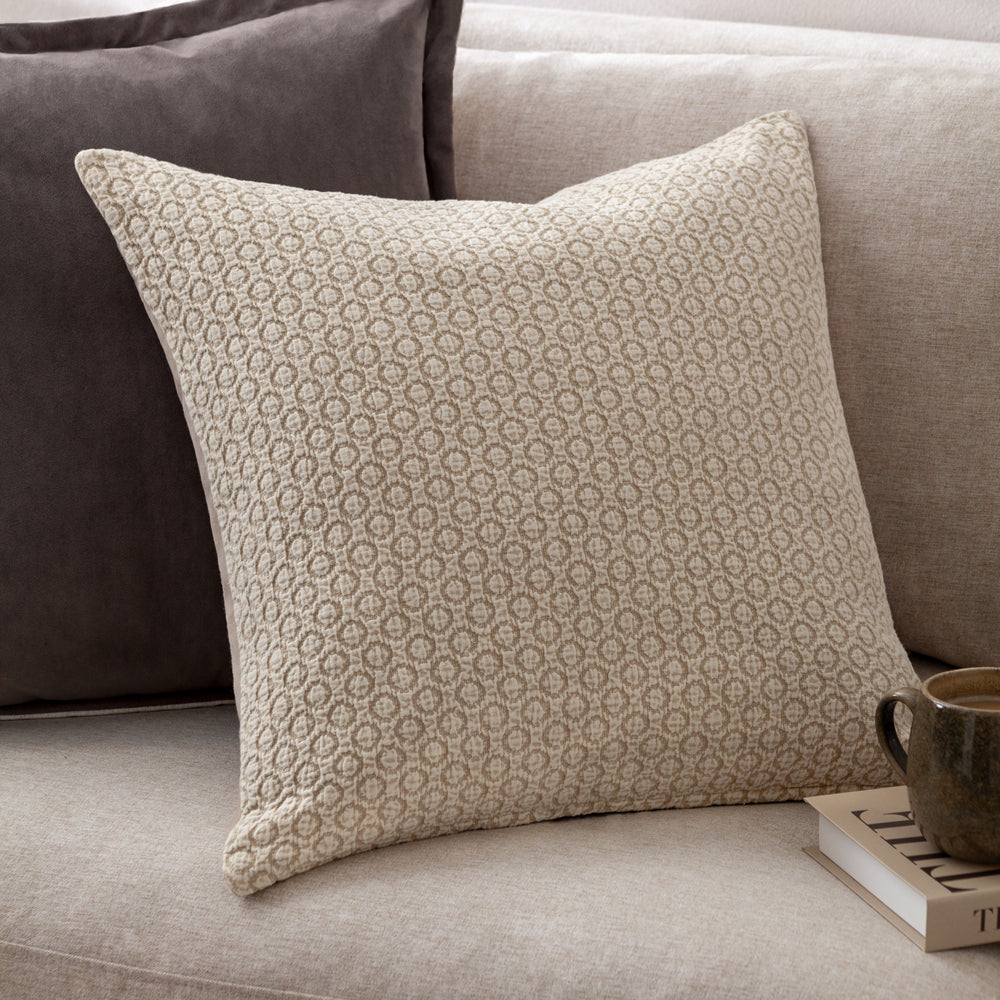 Geometric Cream Cushions - Tryfan Textured Cotton Polyester Filled Cushion Natural Yard