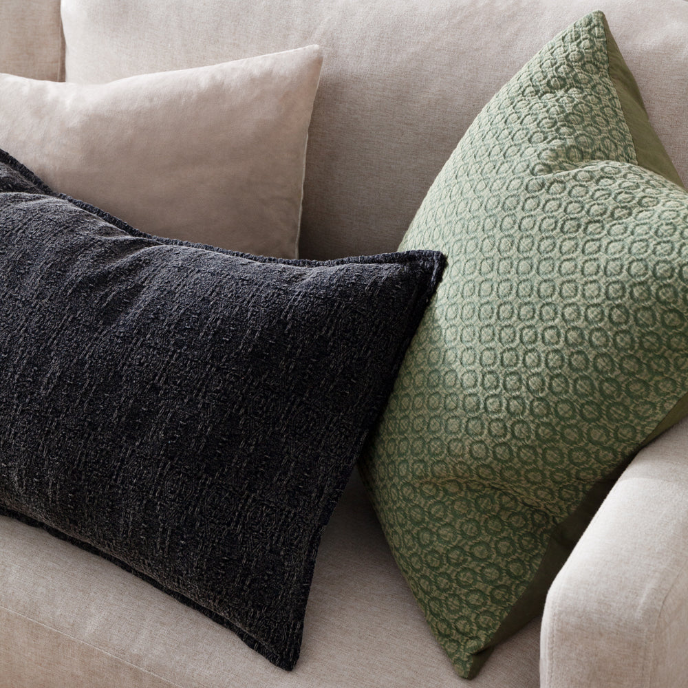 Geometric Green Cushions - Tryfan Textured Cotton Polyester Filled Cushion Olive Yard