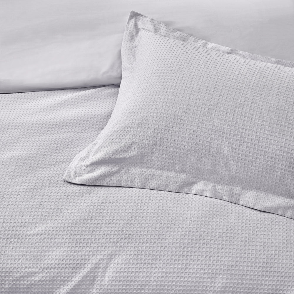 Plain Grey Bedding - Waffle Textured 100% Cotton Duvet Cover Set Silver Yard
