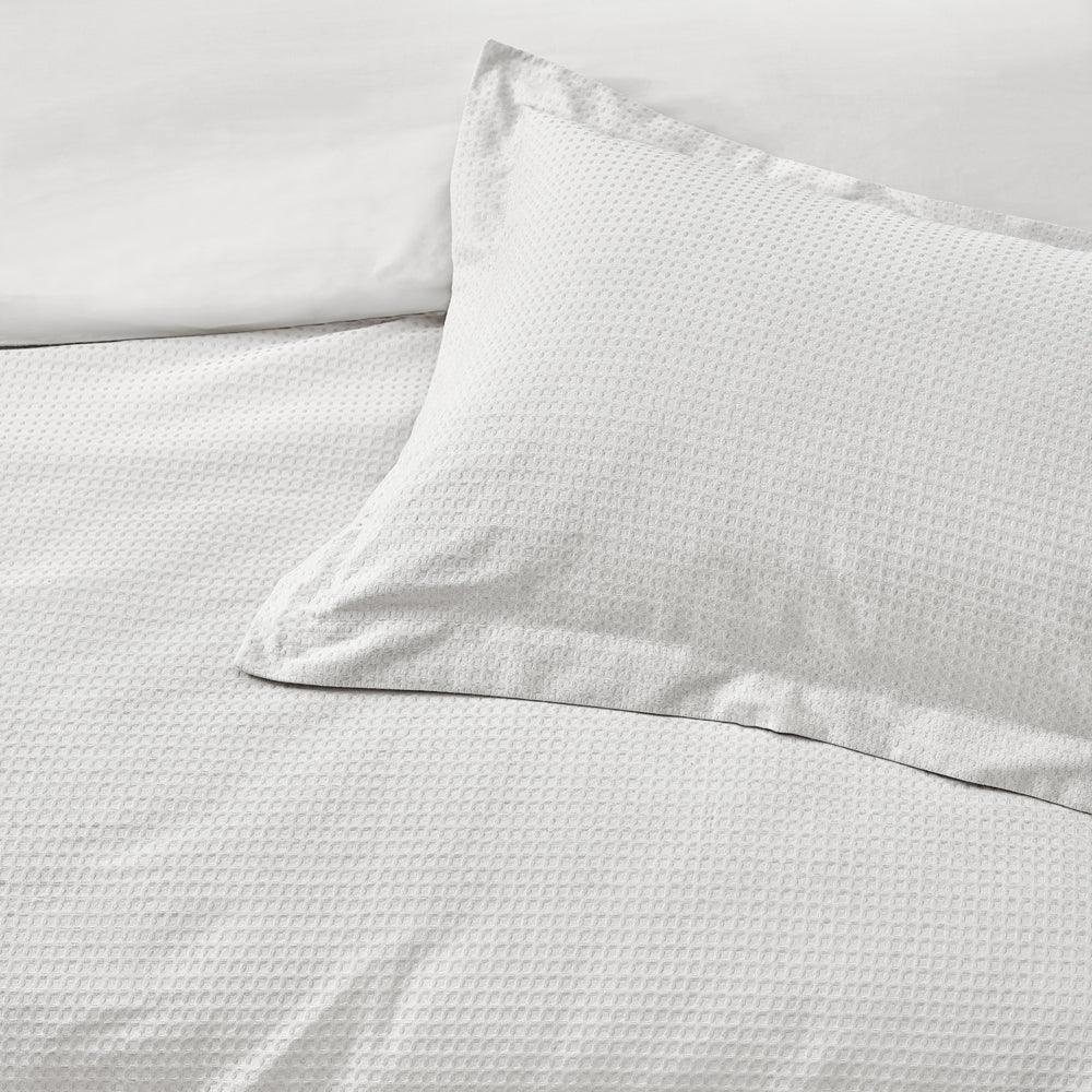 Plain White Bedding - Waffle Textured 100% Cotton Duvet Cover Set White Yard