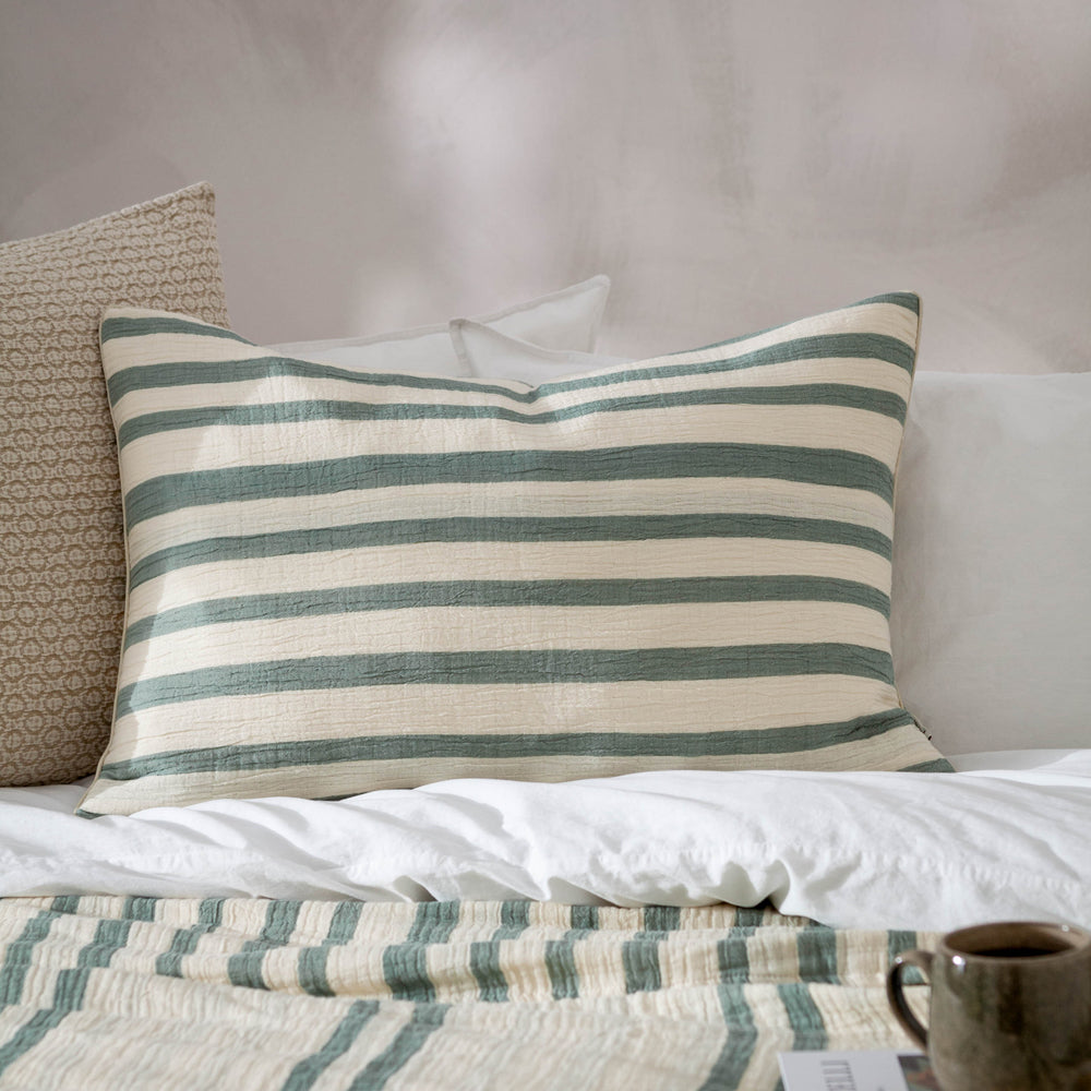 Striped Green Cushions - Woven Stripe Cotton Polyester Filled Cushion Eucalyptus Yard