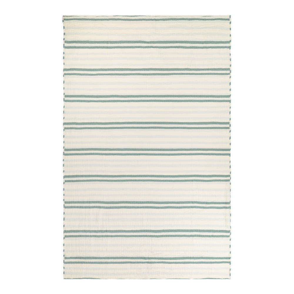 Striped Green Bedding - Woven Stripe 100% Cotton Bedspread Eucalyptus Yard