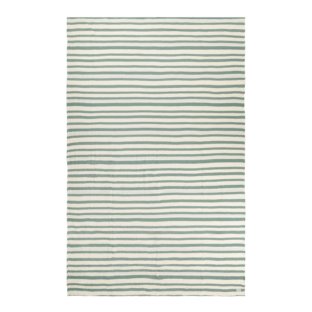 Striped Green Bedding - Woven Stripe 100% Cotton Bedspread Eucalyptus Yard