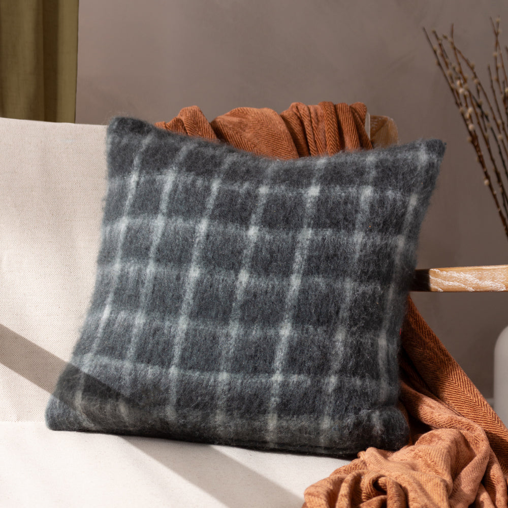 Check Grey Cushions - Yarrow Check Cushion Cover Storm Grey Yard