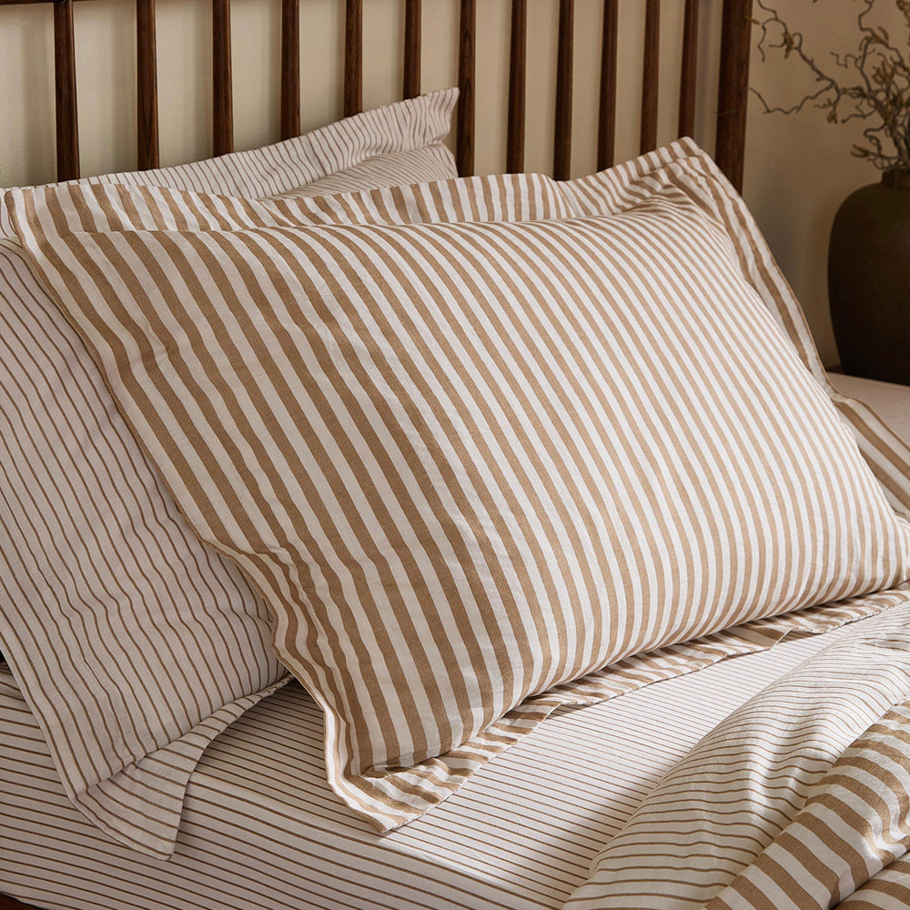 Striped Brown Bedding - Hebden Stripe 100% Cotton Pillowcase Pair Caramel Yard