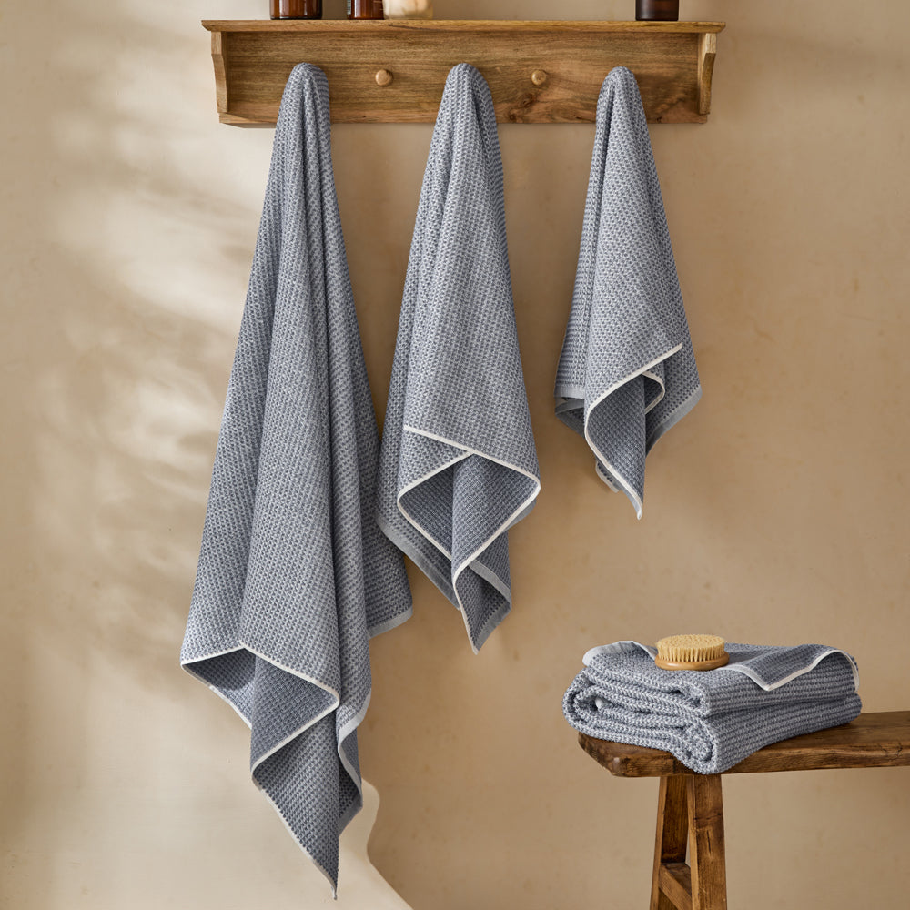 Modern Blue Bathroom - Hebden Textured Waffle Towels Denim Blue Yard
