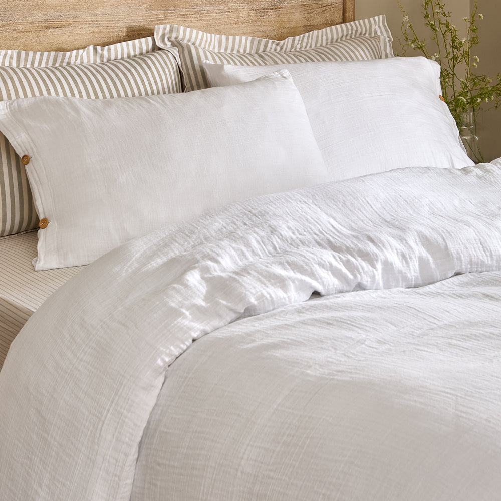 Plain White Bedding - Lark Cotton Muslin Duvet Cover Set White Yard
