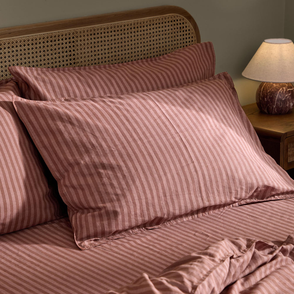 Striped Brown Bedding - Marlow Stripe 100% Cotton Pillowcase Pair Chocolate/Rosewood Yard
