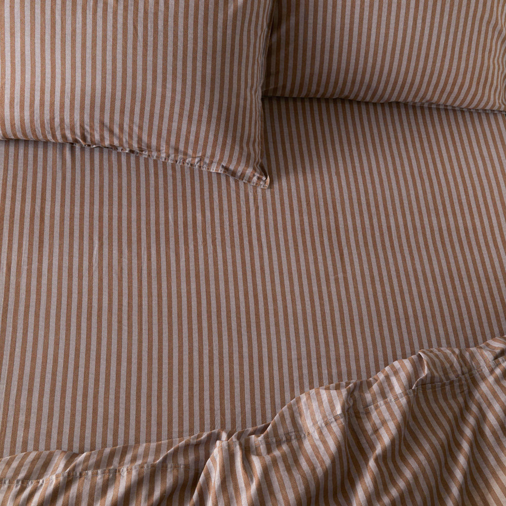 Striped Brown Bedding - Marlow Stripe 100% Cotton Fitted Sheet Cocoa/Vintage Blue Yard